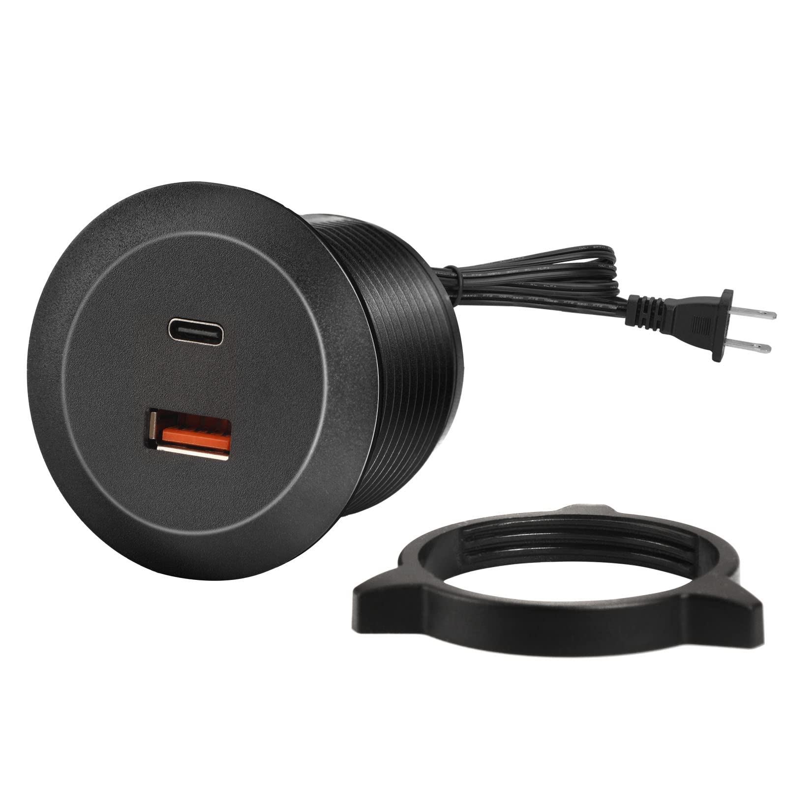 Desk USB Power Grommet Outlet, Built-in 1 USB-A and 1 USB-C Ports